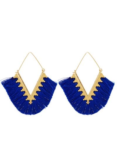 Earrings Made Of Metal And Fringes Blue