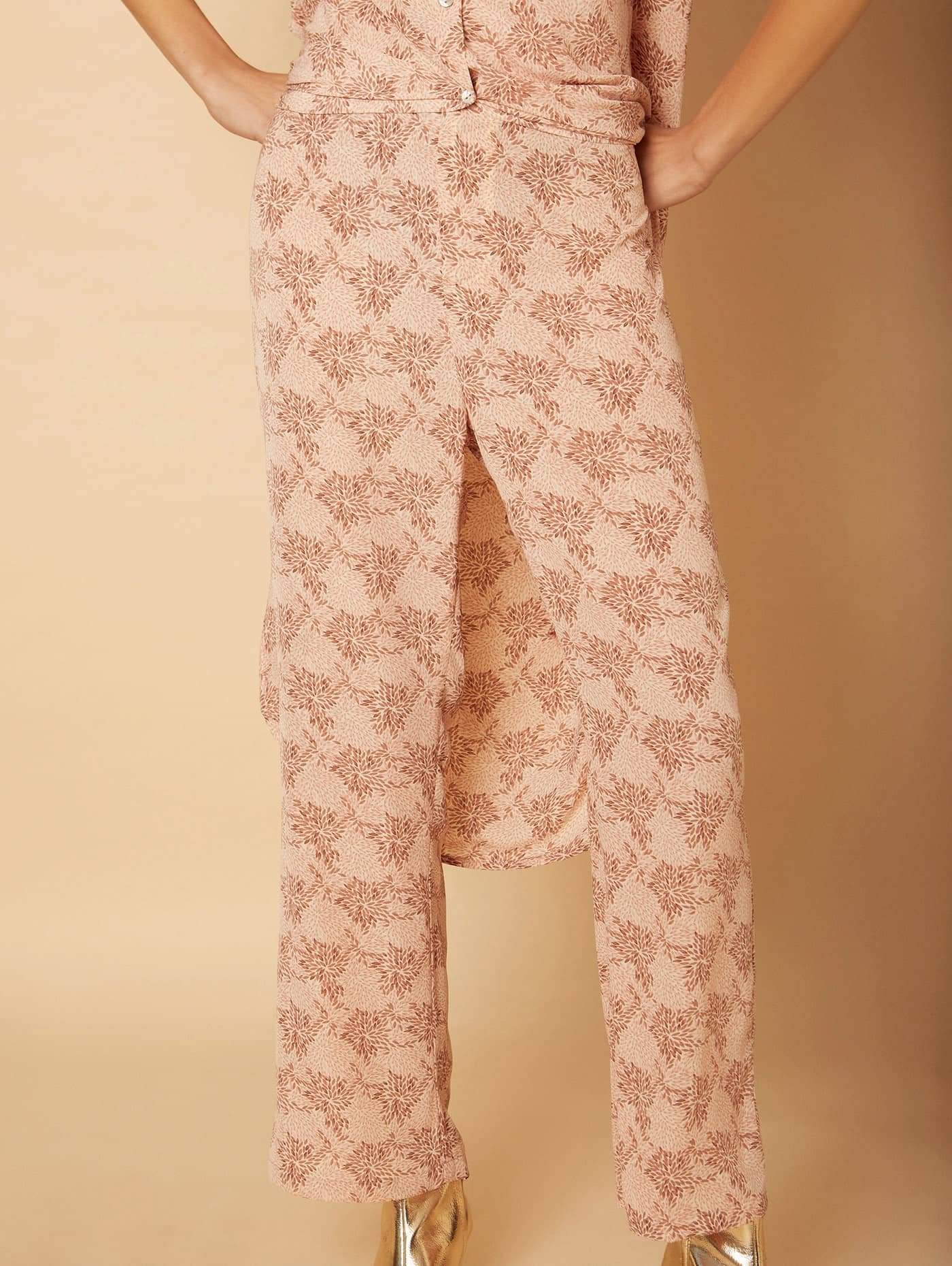 Flared Trousers In Printed Flowy Fabric