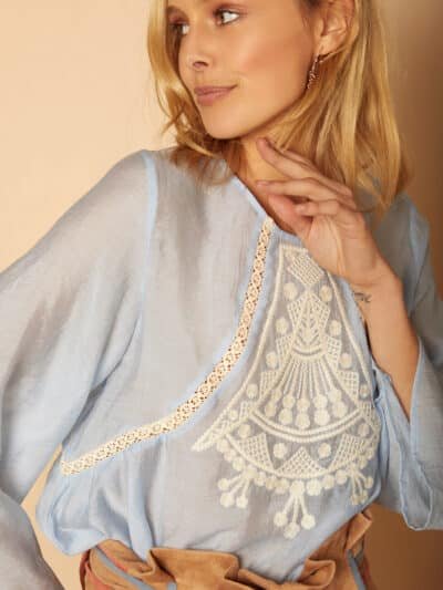 Light Blue Embroidered Blouse